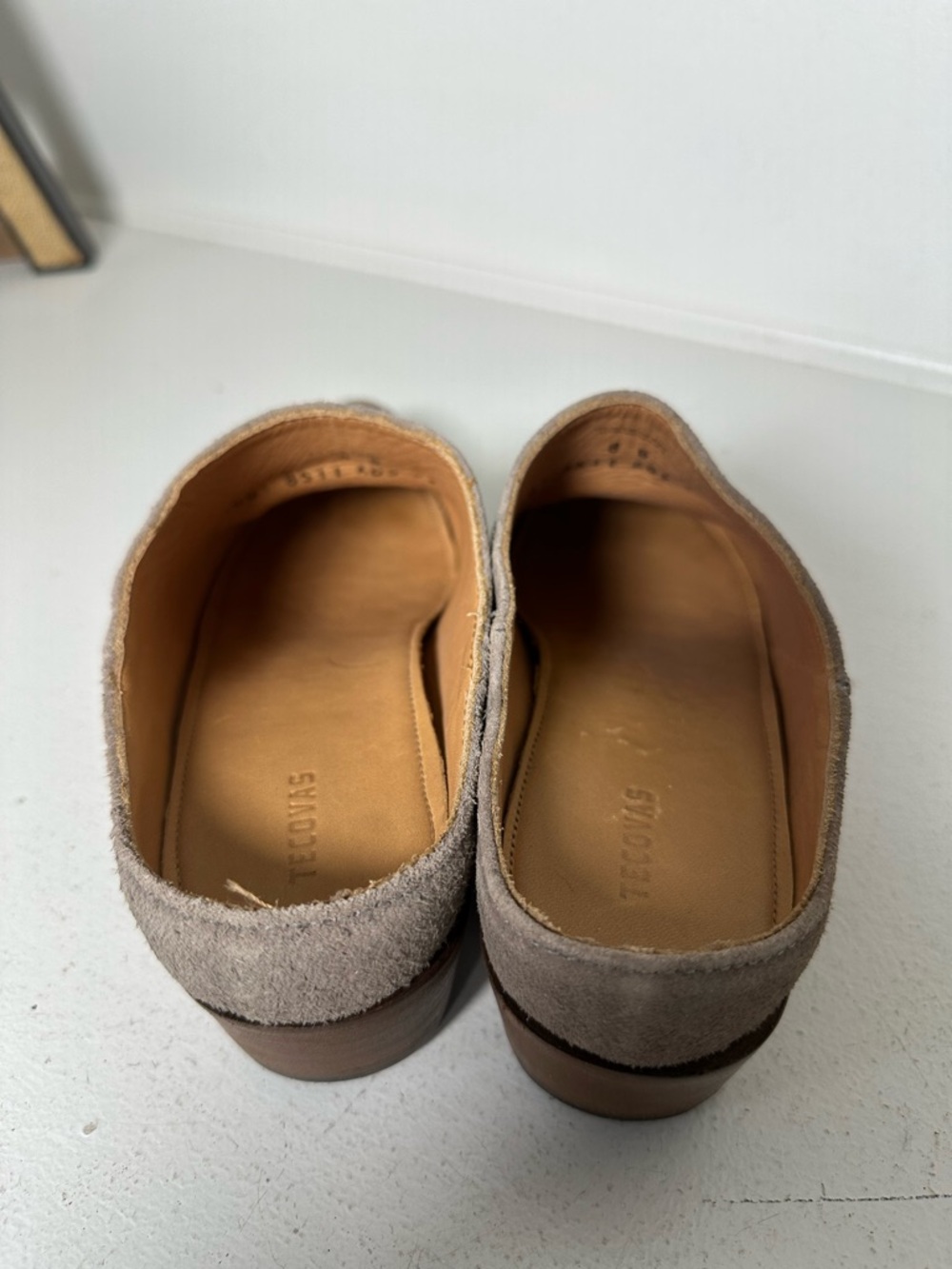 Tecovas Suede Mule Booties Womens 8B Taupe Western Slip On Heeled Mules - Picture 6 of 9